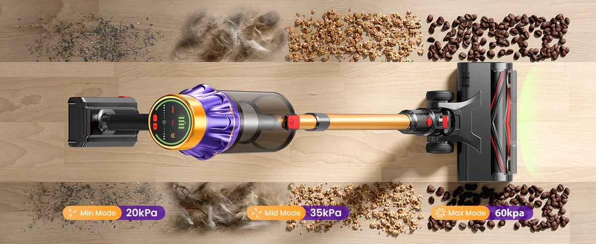 3 Suction Modes: Min / Mid / Max